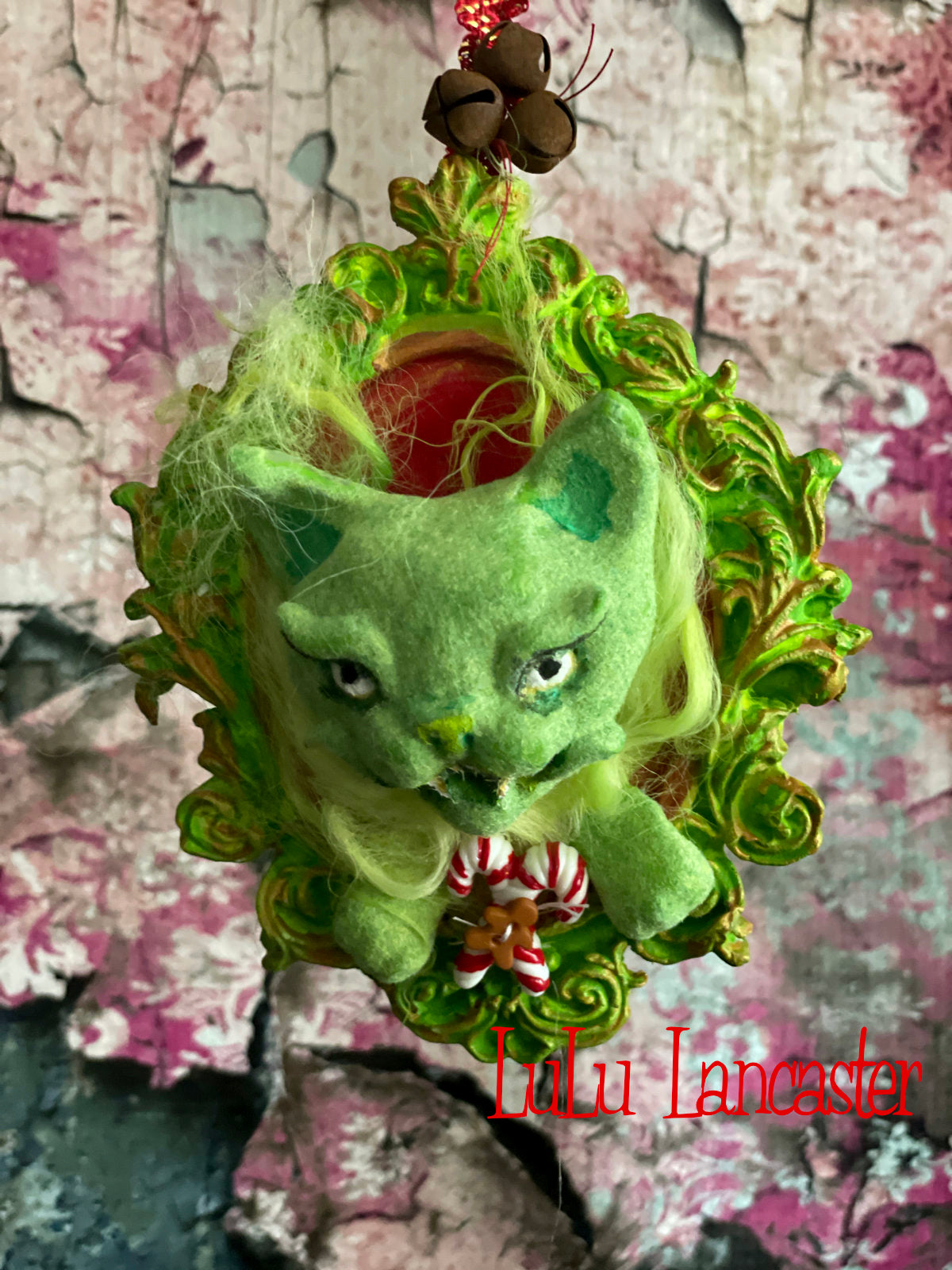 Creepmas Grinchy Cat Ornament #2 ~ Original LuLu Lancaster Art Doll