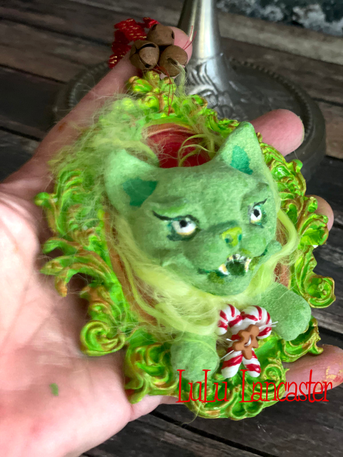 Creepmas Grinchy Cat Ornament #2 ~ Original LuLu Lancaster Art Doll