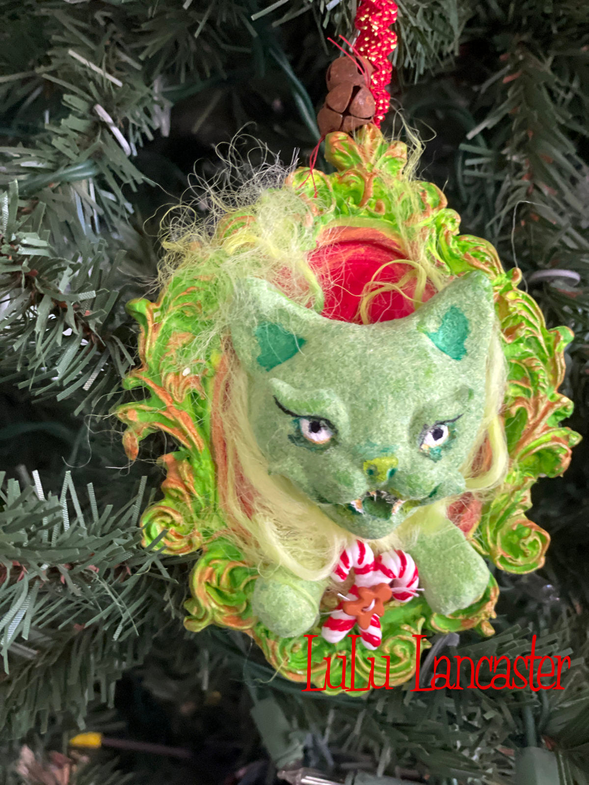 Creepmas Grinchy Cat Ornament #2 ~ Original LuLu Lancaster Art Doll