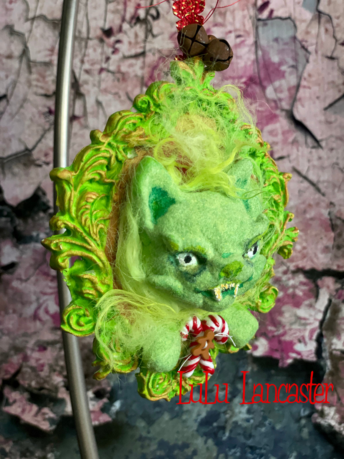 Creepmas Grinchy Cat Ornament #3 ~ Original LuLu Lancaster Art Doll