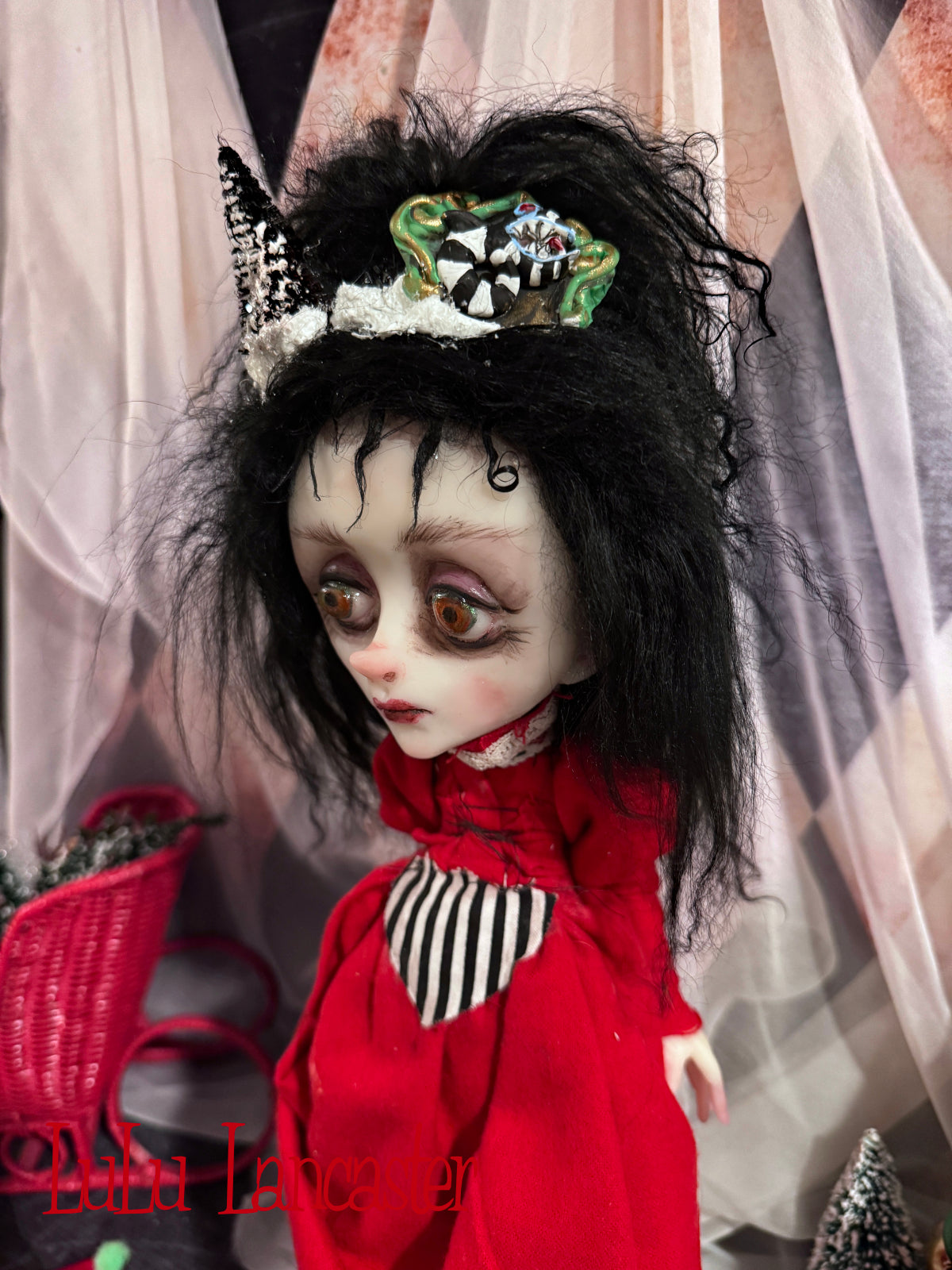 Merry Gothmas Lydia and tiny Beetlejuice Original LuLu Lancaster Art Doll