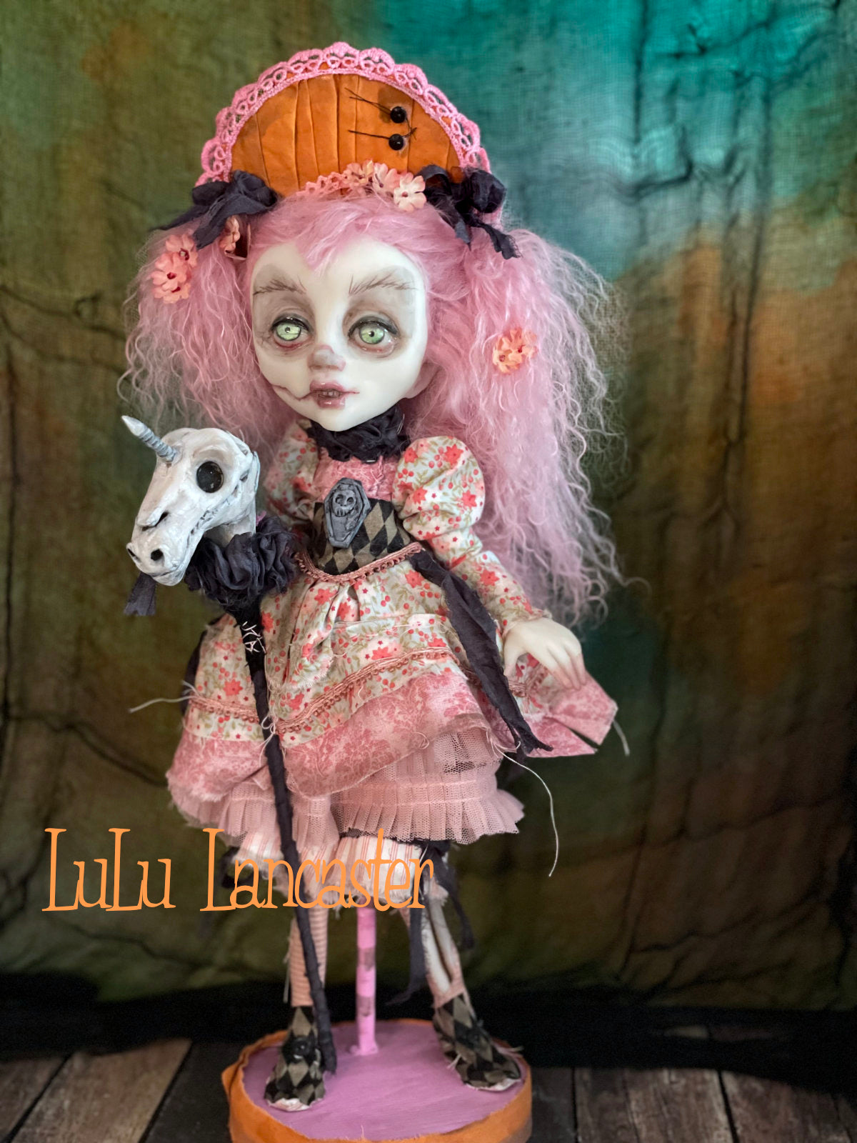 Ainsley Ghoulia and her unicorn stick pony Halloween Original LuLu Lancaster Art Doll