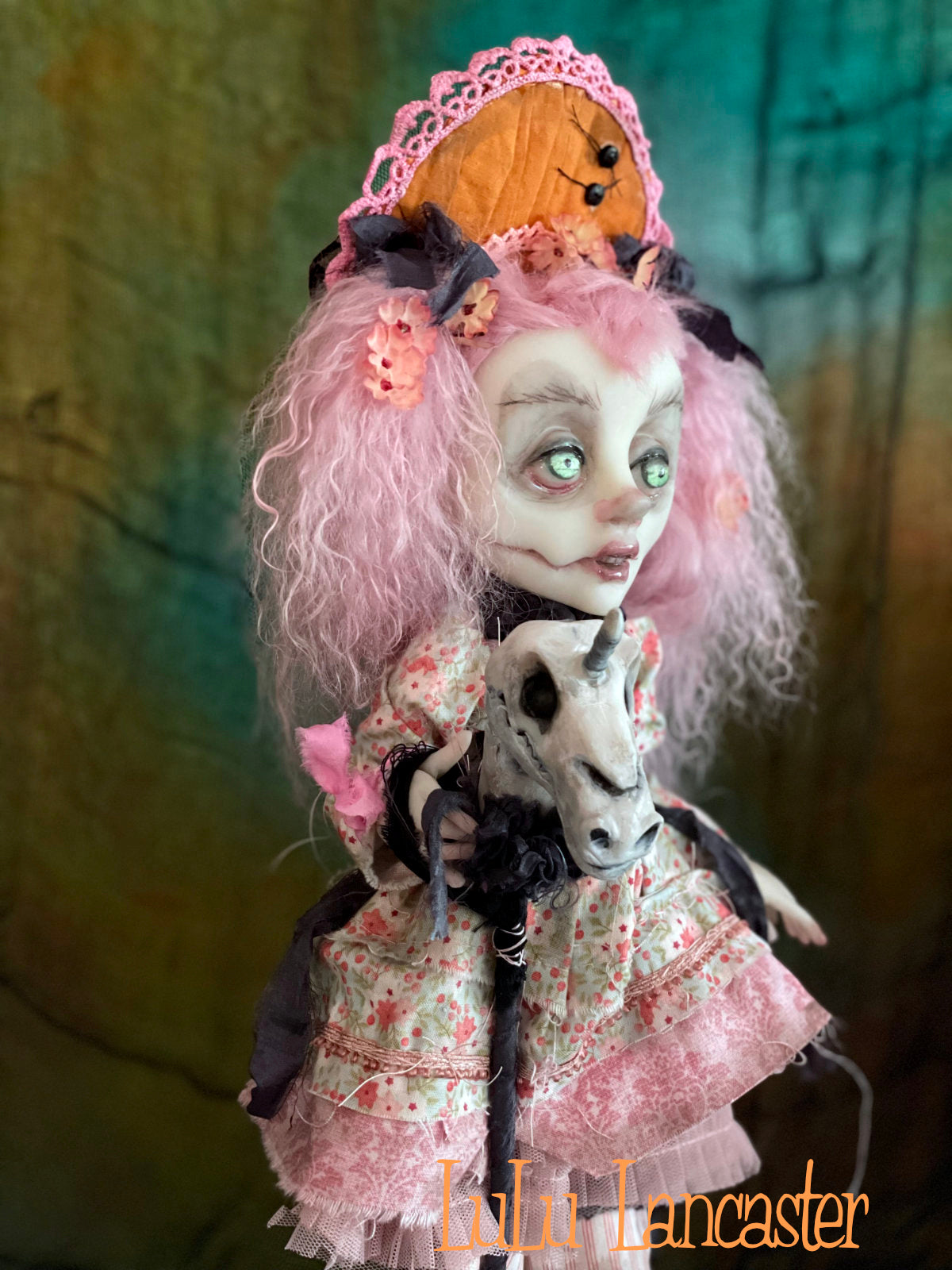 Ainsley Ghoulia and her unicorn stick pony Halloween Original LuLu Lancaster Art Doll