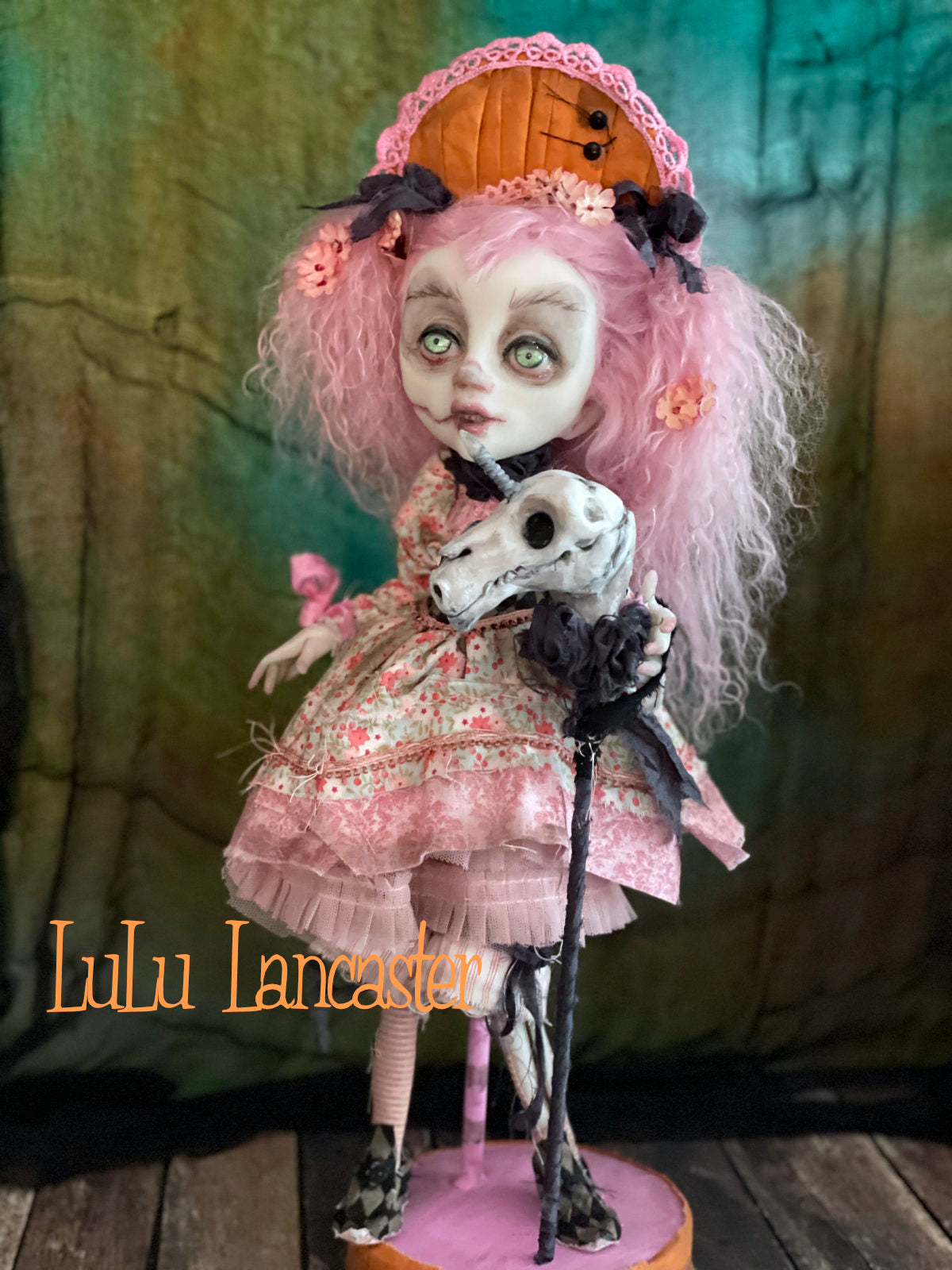 Ainsley Ghoulia and her unicorn stick pony Halloween Original LuLu Lancaster Art Doll