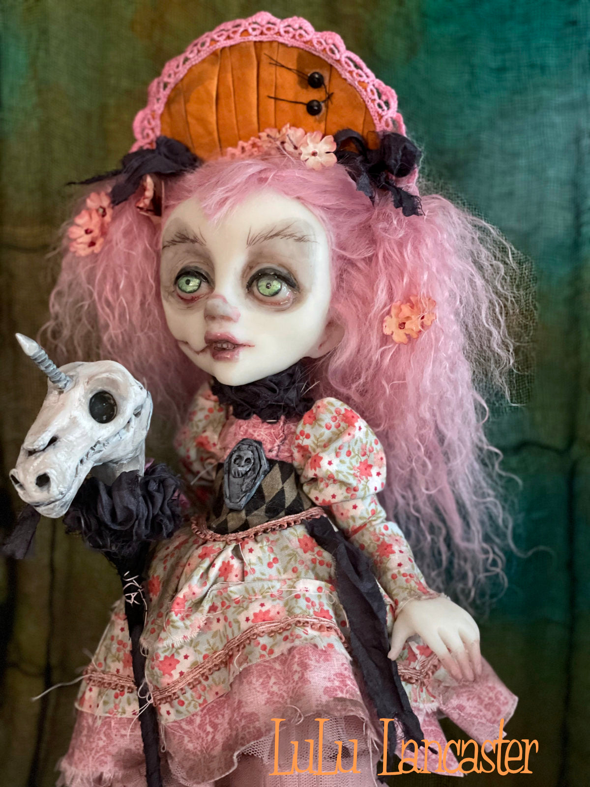 Ainsley Ghoulia and her unicorn stick pony Halloween Original LuLu Lancaster Art Doll