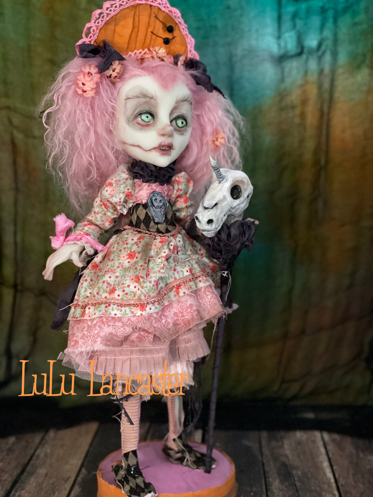 Ainsley Ghoulia and her unicorn stick pony Halloween Original LuLu Lancaster Art Doll