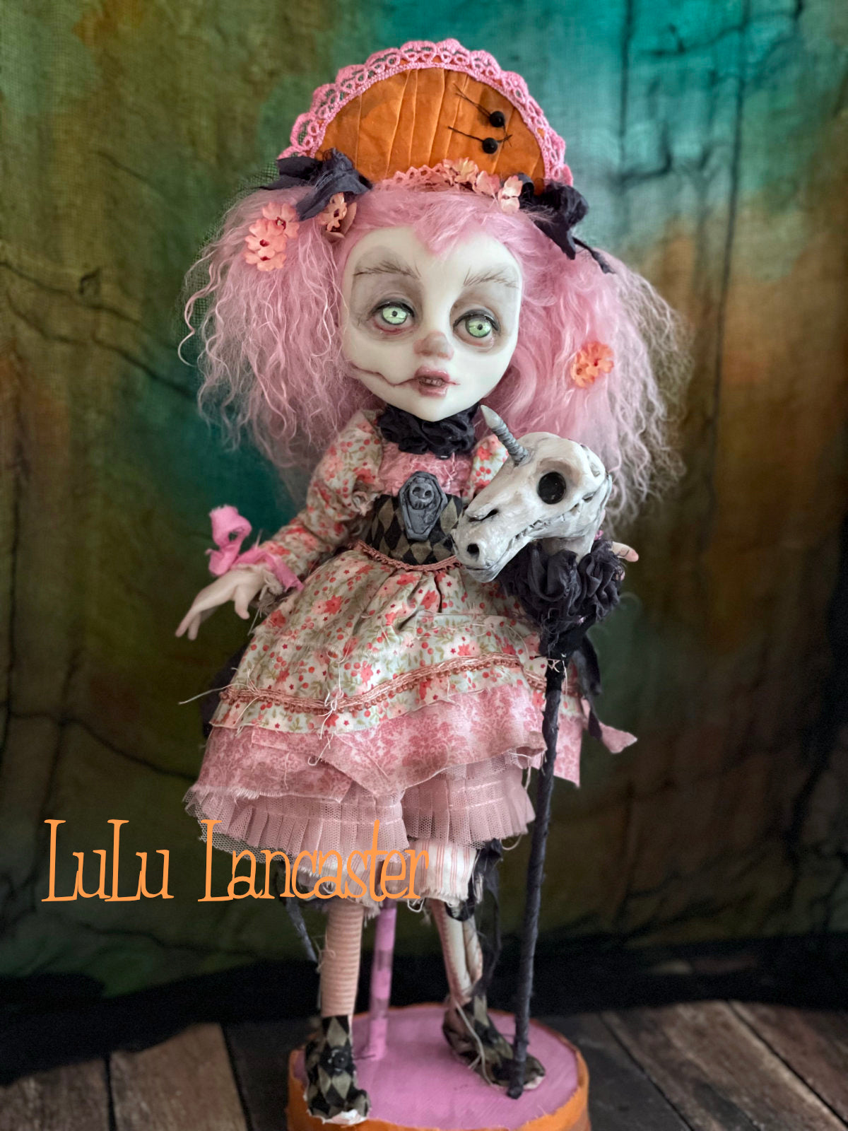 Ainsley Ghoulia and her unicorn stick pony Halloween Original LuLu Lancaster Art Doll