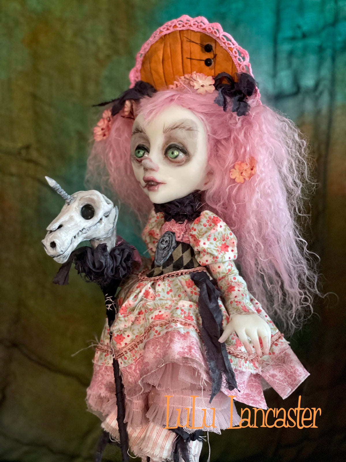 Ainsley Ghoulia and her unicorn stick pony Halloween Original LuLu Lancaster Art Doll