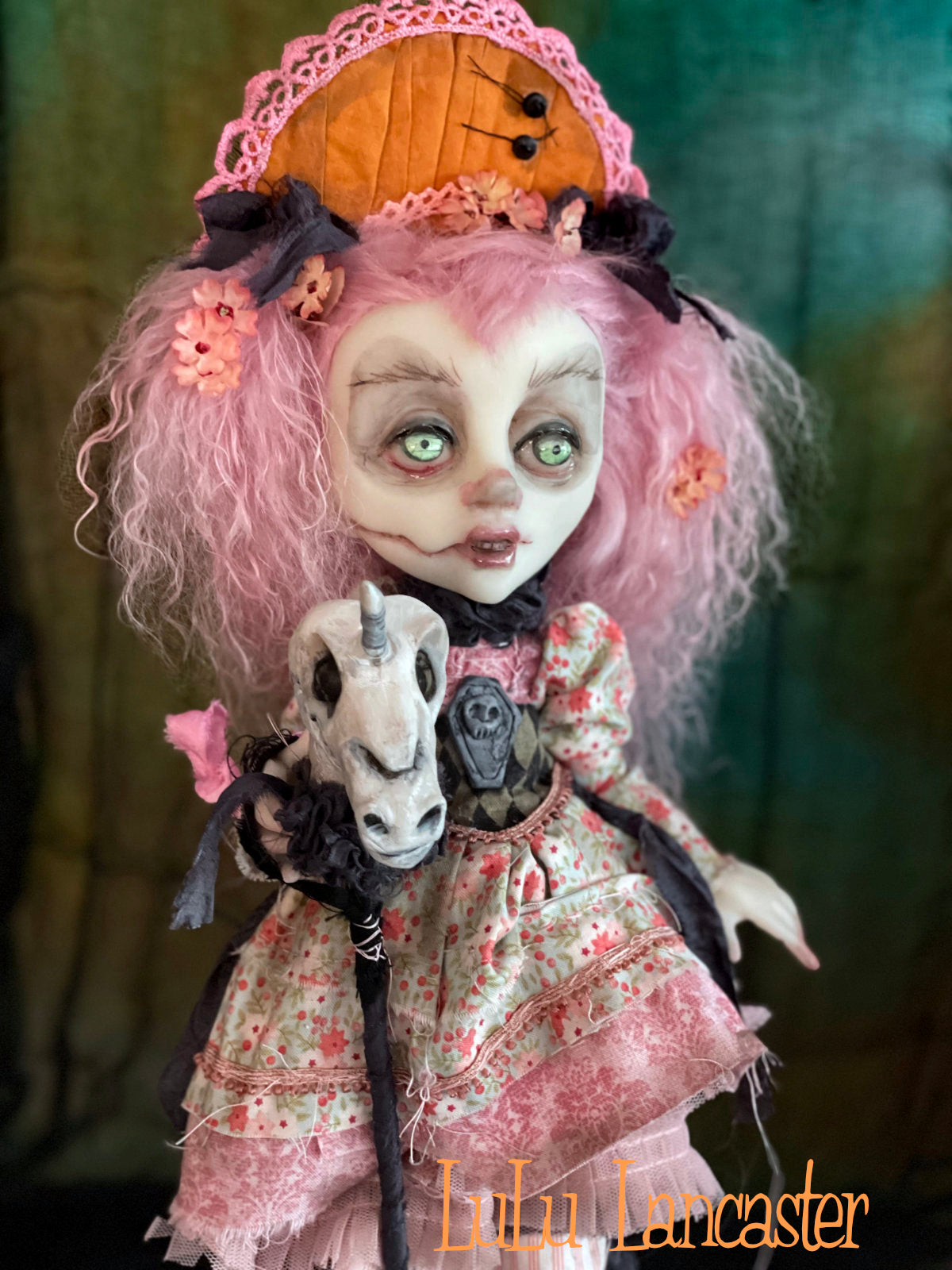 Ainsley Ghoulia and her unicorn stick pony Halloween Original LuLu Lancaster Art Doll