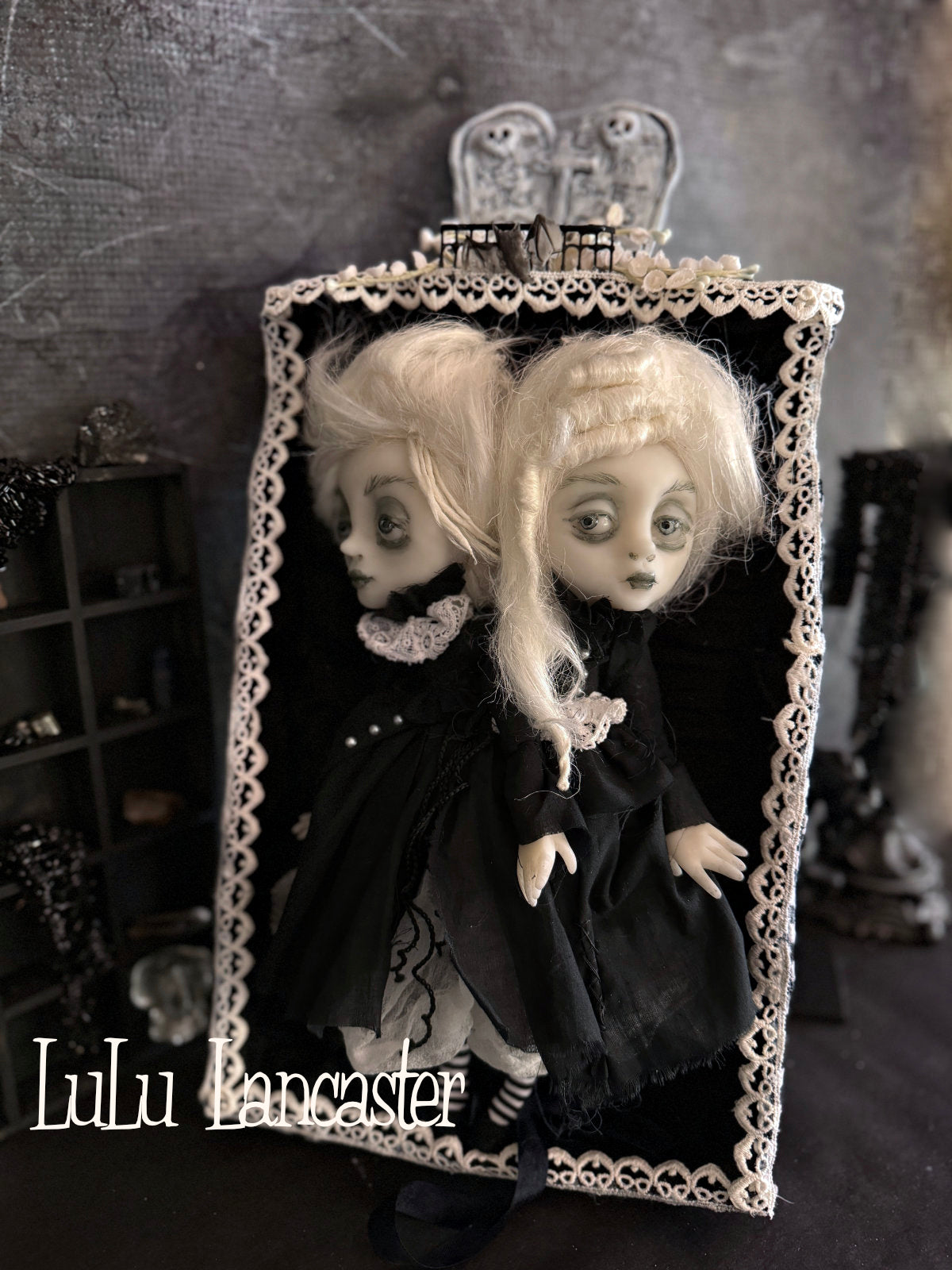 Amaris and Adara Goth Conjoined mini ghostie twins  Original LuLu Lancaster Art Doll