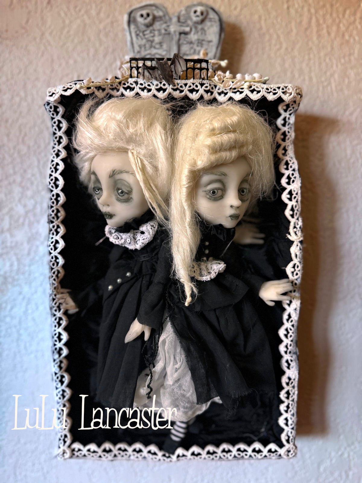 Amaris and Adara Goth Conjoined mini ghostie twins  Original LuLu Lancaster Art Doll