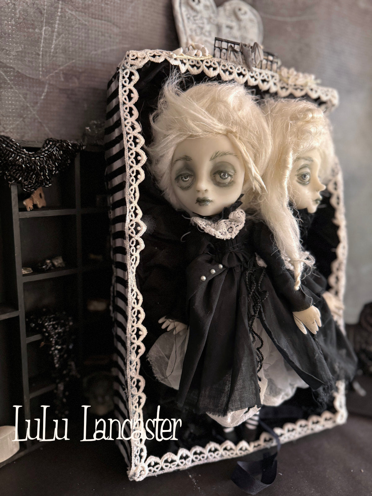 Amaris and Adara Goth Conjoined mini ghostie twins  Original LuLu Lancaster Art Doll