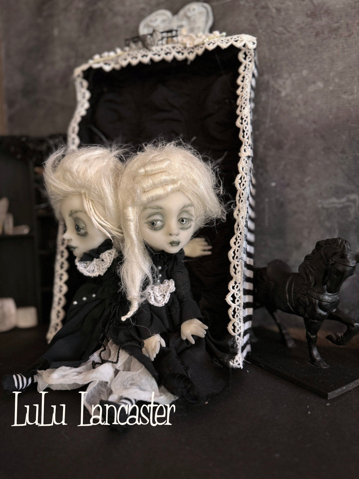 Amaris and Adara Goth Conjoined mini ghostie twins  Original LuLu Lancaster Art Doll