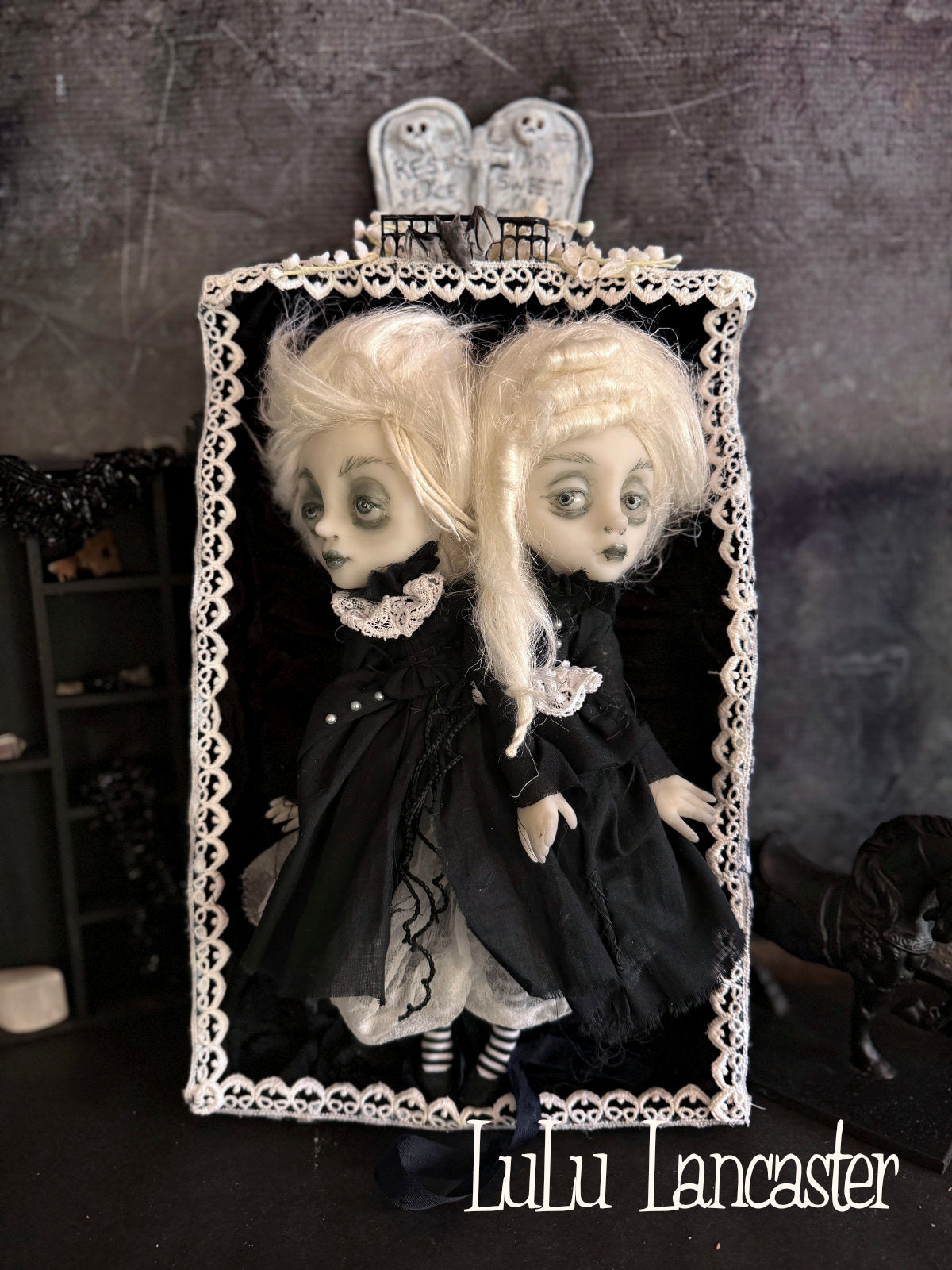 Amaris and Adara Goth Conjoined mini ghostie twins  Original LuLu Lancaster Art Doll