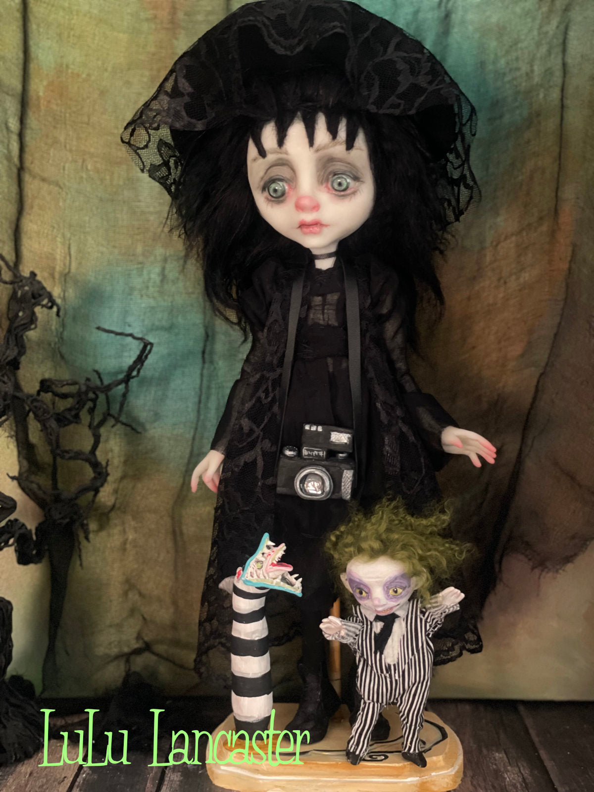 Lydia and tiny Beetlejuice original LuLu Lancaster art doll