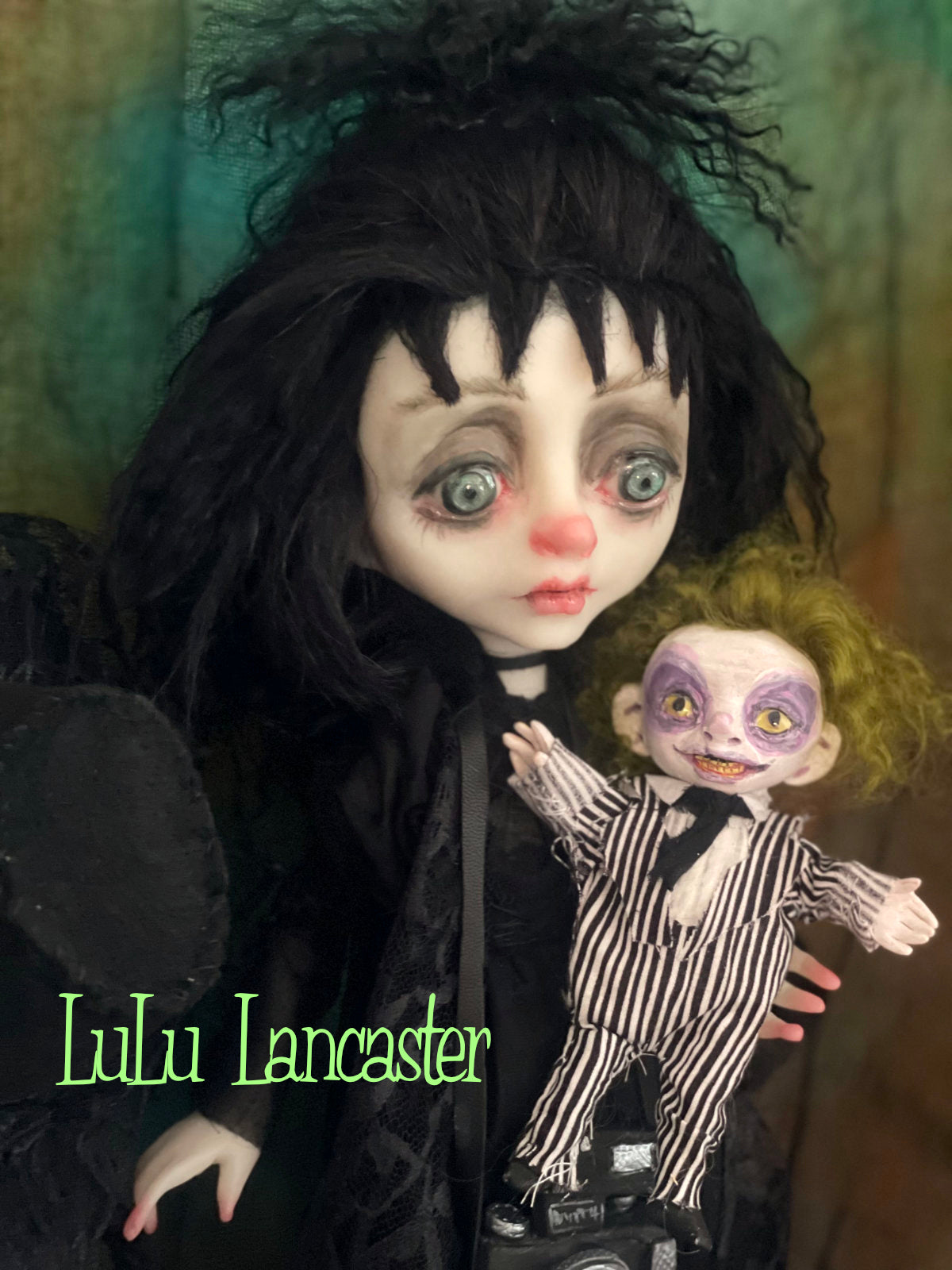 Lydia and tiny Beetlejuice original LuLu Lancaster art doll