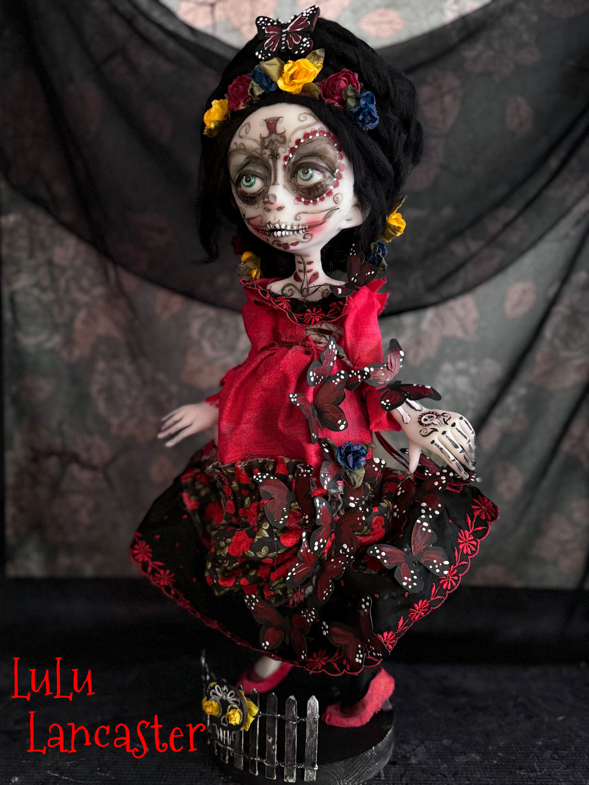 Bonita Red Monarch Day of the Dead Original LuLu Lancaster Art Dolls