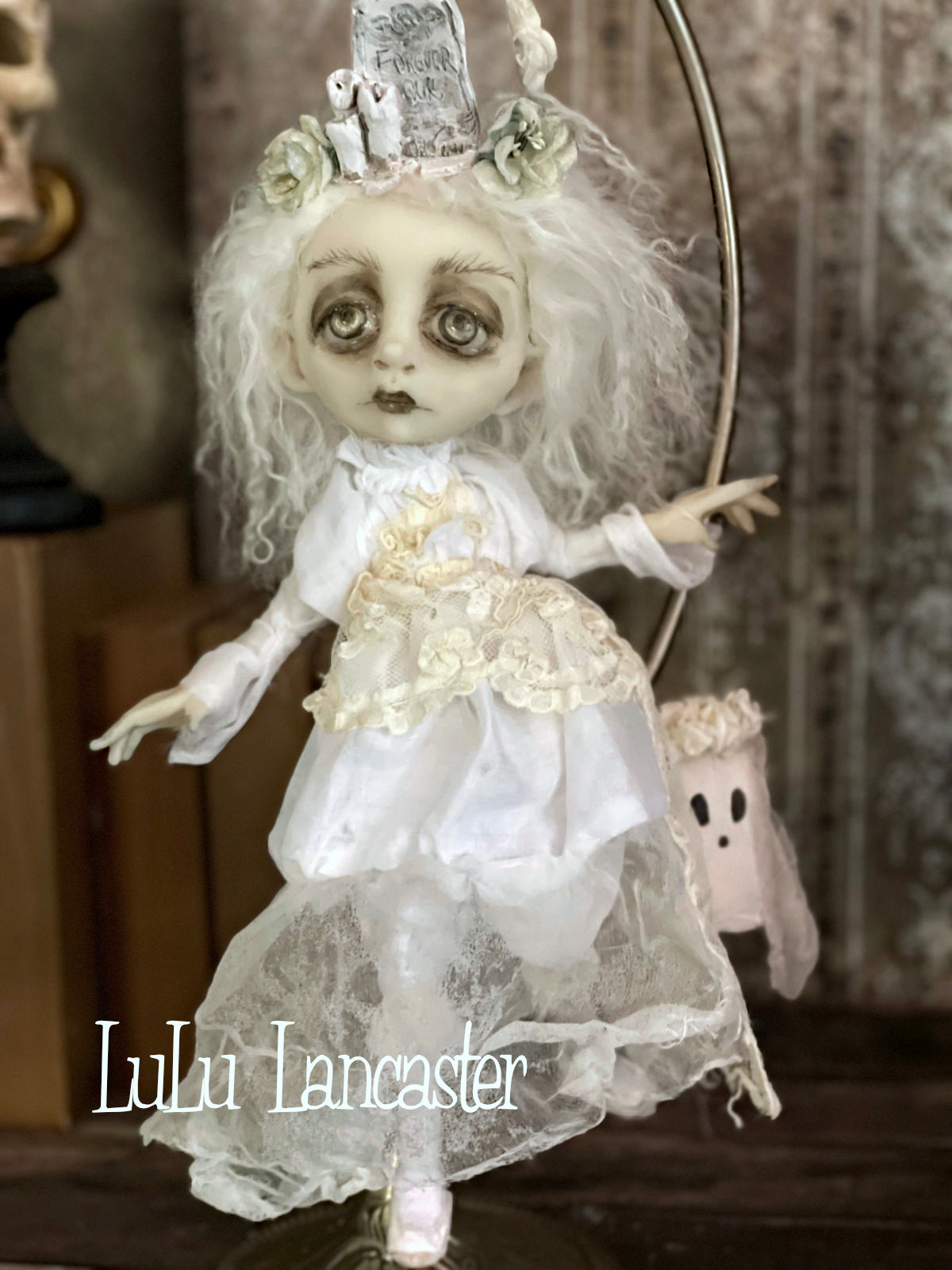Forever Ours Graveyard Ghostie hanging Halloween Original LuLu Lancaster Art Dolls