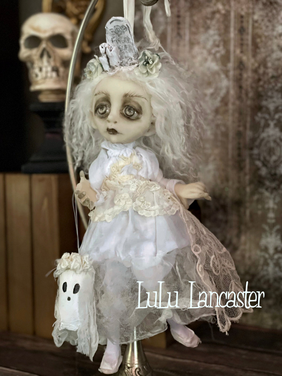 Forever Ours Graveyard Ghostie hanging Halloween Original LuLu Lancaster Art Dolls
