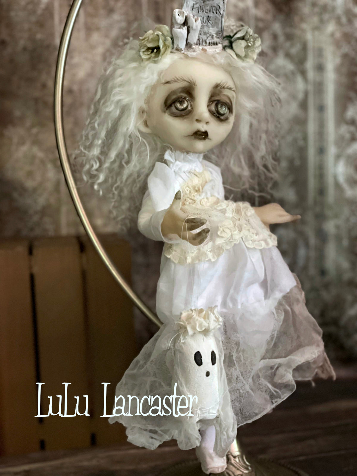 Forever Ours Graveyard Ghostie hanging Halloween Original LuLu Lancaster Art Dolls