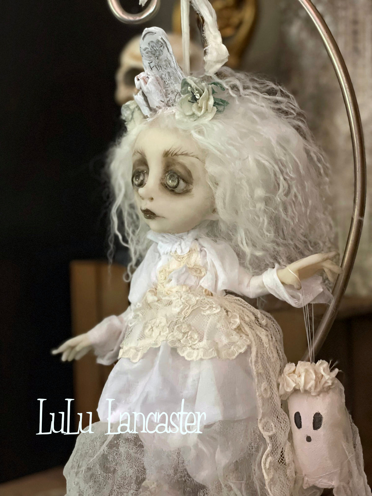 Forever Ours Graveyard Ghostie hanging Halloween Original LuLu Lancaster Art Dolls