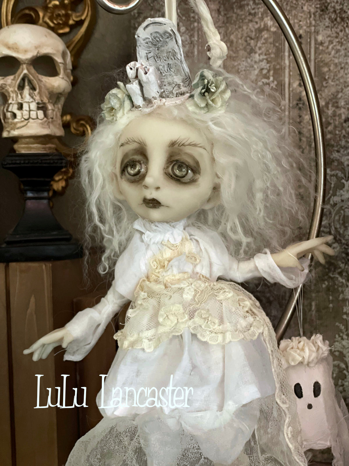 Forever Ours Graveyard Ghostie hanging Halloween Original LuLu Lancaster Art Dolls