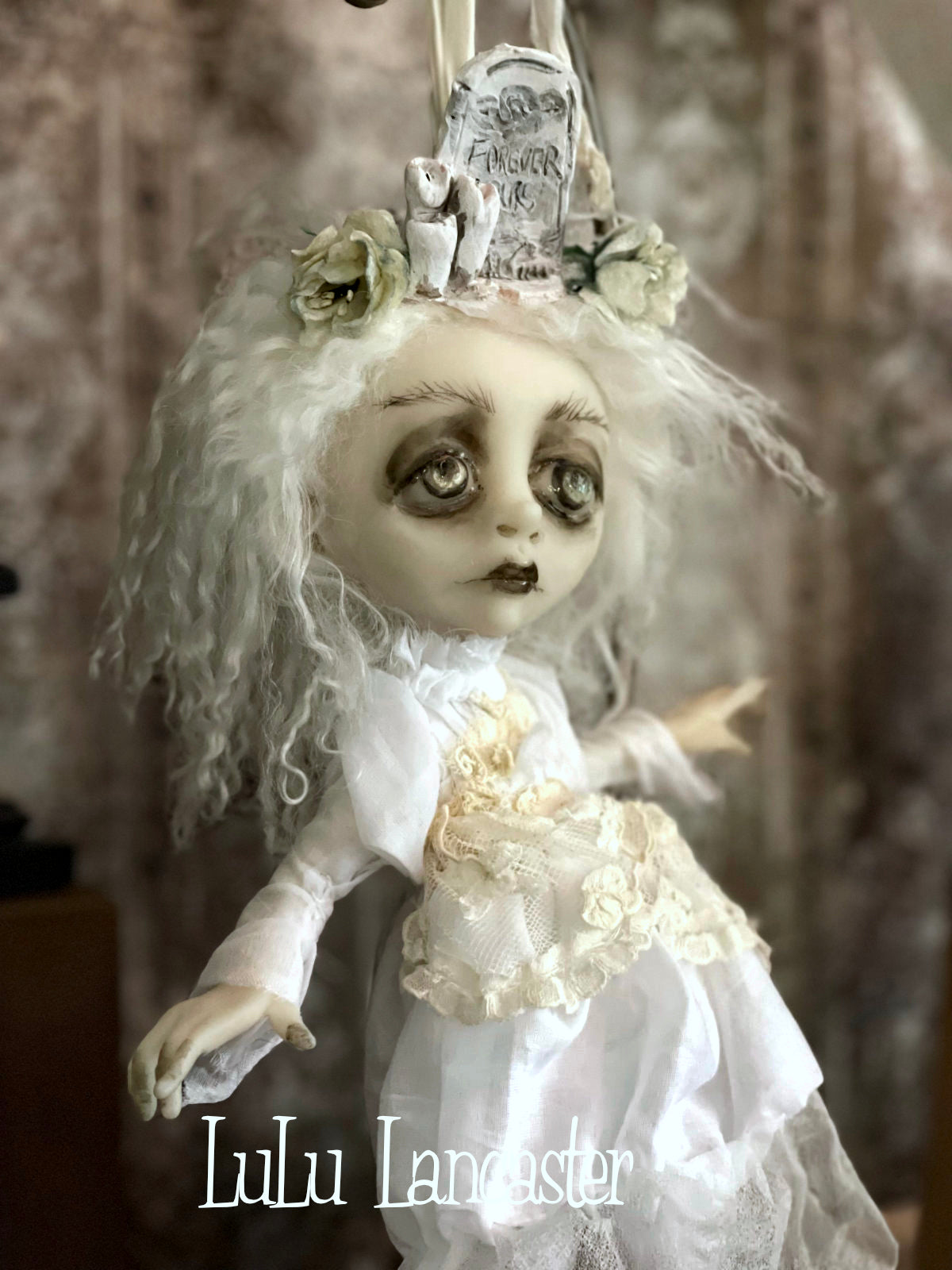 Forever Ours Graveyard Ghostie hanging Halloween Original LuLu Lancaster Art Dolls