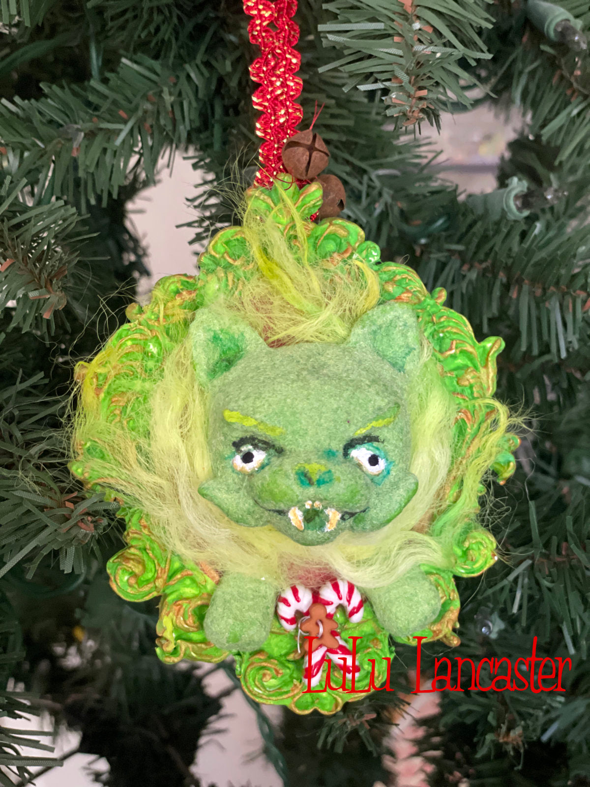 Creepmas Grinchy Cat Ornament #1 ~ Original LuLu Lancaster Art Doll