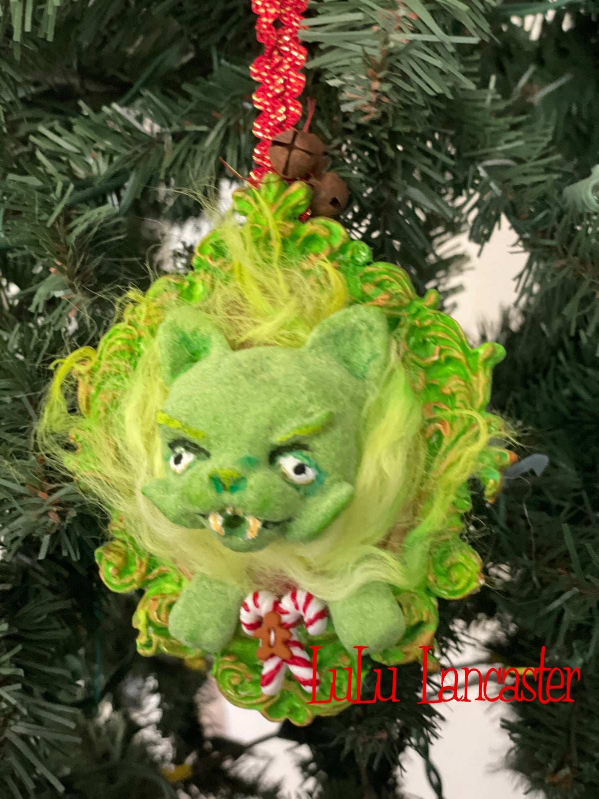 Creepmas Grinchy Cat Ornament #1 ~ Original LuLu Lancaster Art Doll