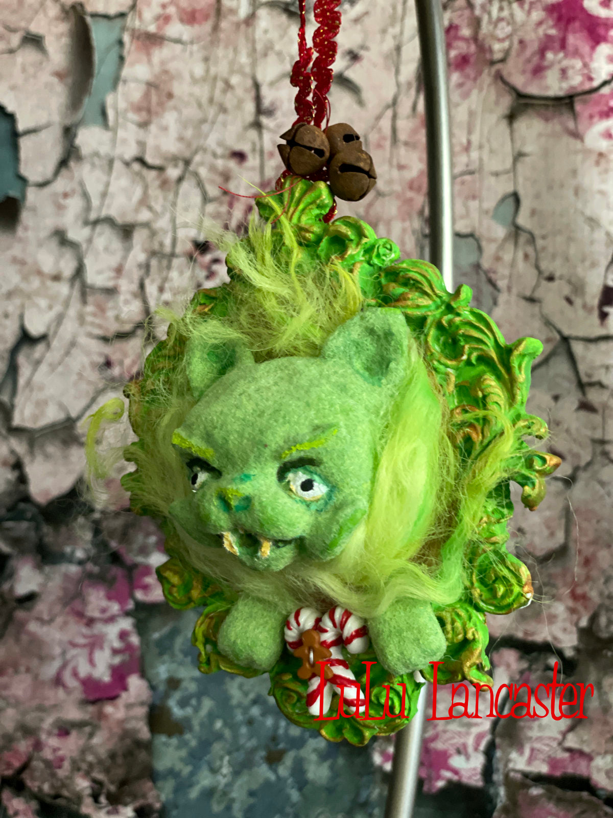 Creepmas Grinchy Cat Ornament #1 ~ Original LuLu Lancaster Art Doll