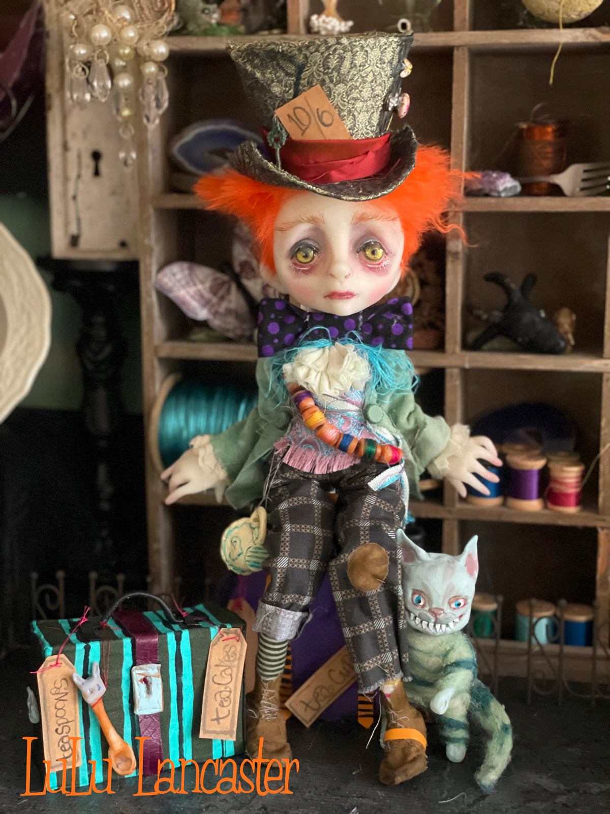 Traveling Mad Hatter and Cheshire Original LuLu Lancaster Art Doll