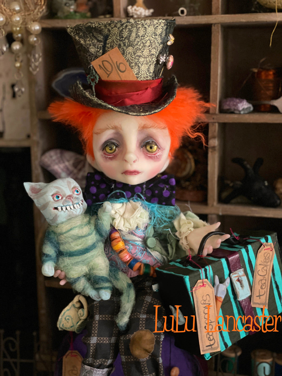 Traveling Mad Hatter and Cheshire Original LuLu Lancaster Art Doll