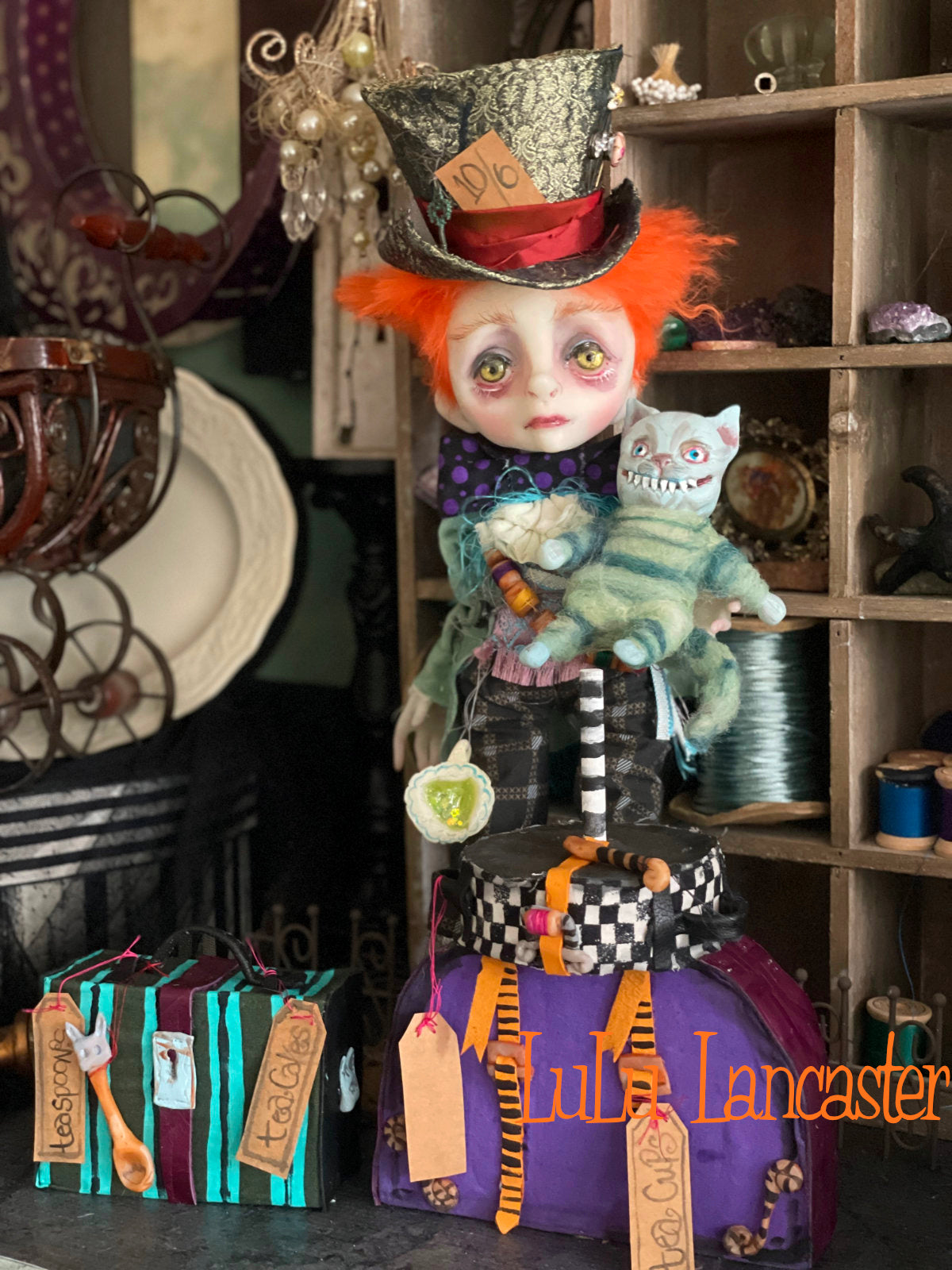 Traveling Mad Hatter and Cheshire Original LuLu Lancaster Art Doll
