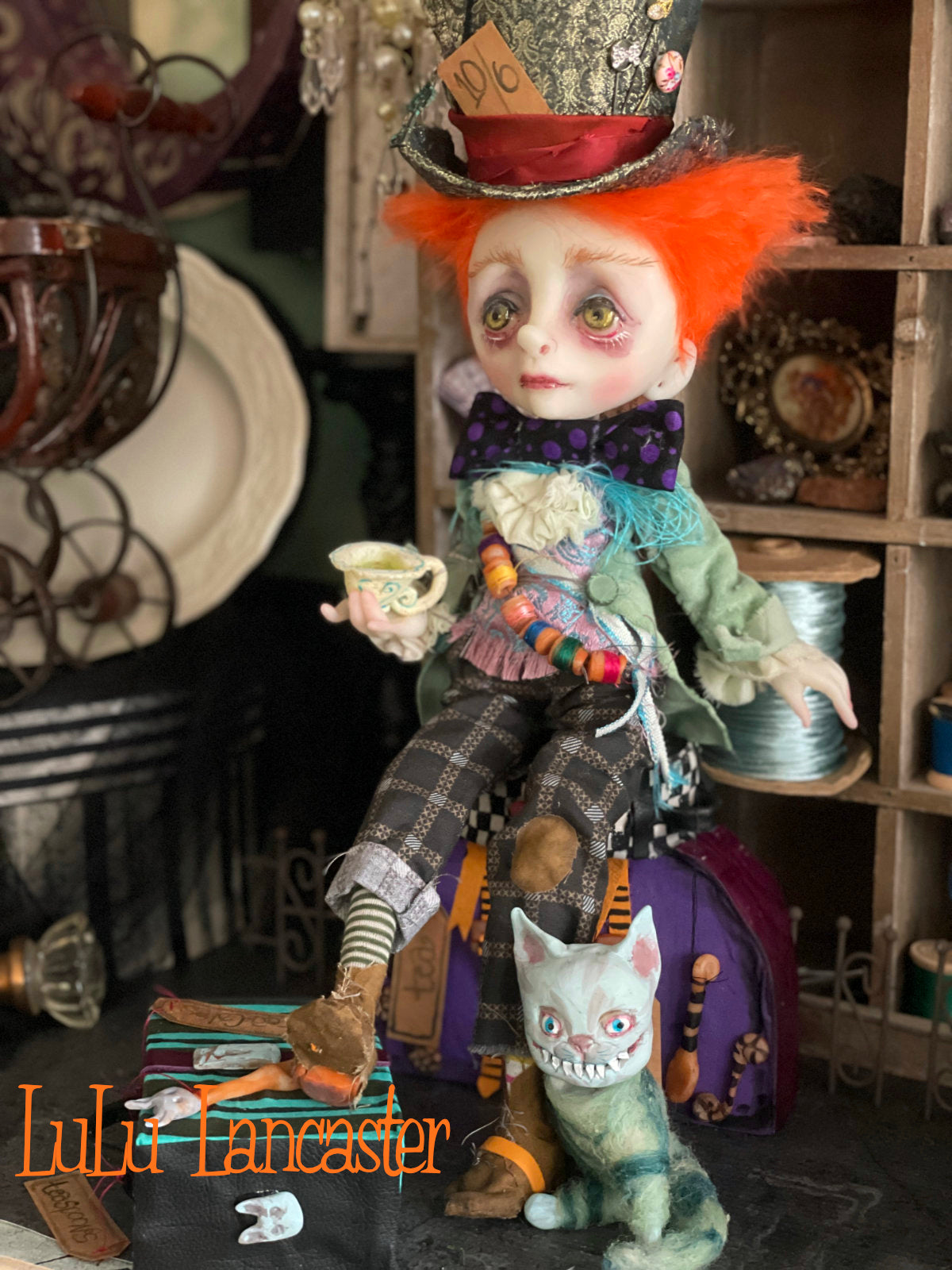 Traveling Mad Hatter and Cheshire Original LuLu Lancaster Art Doll