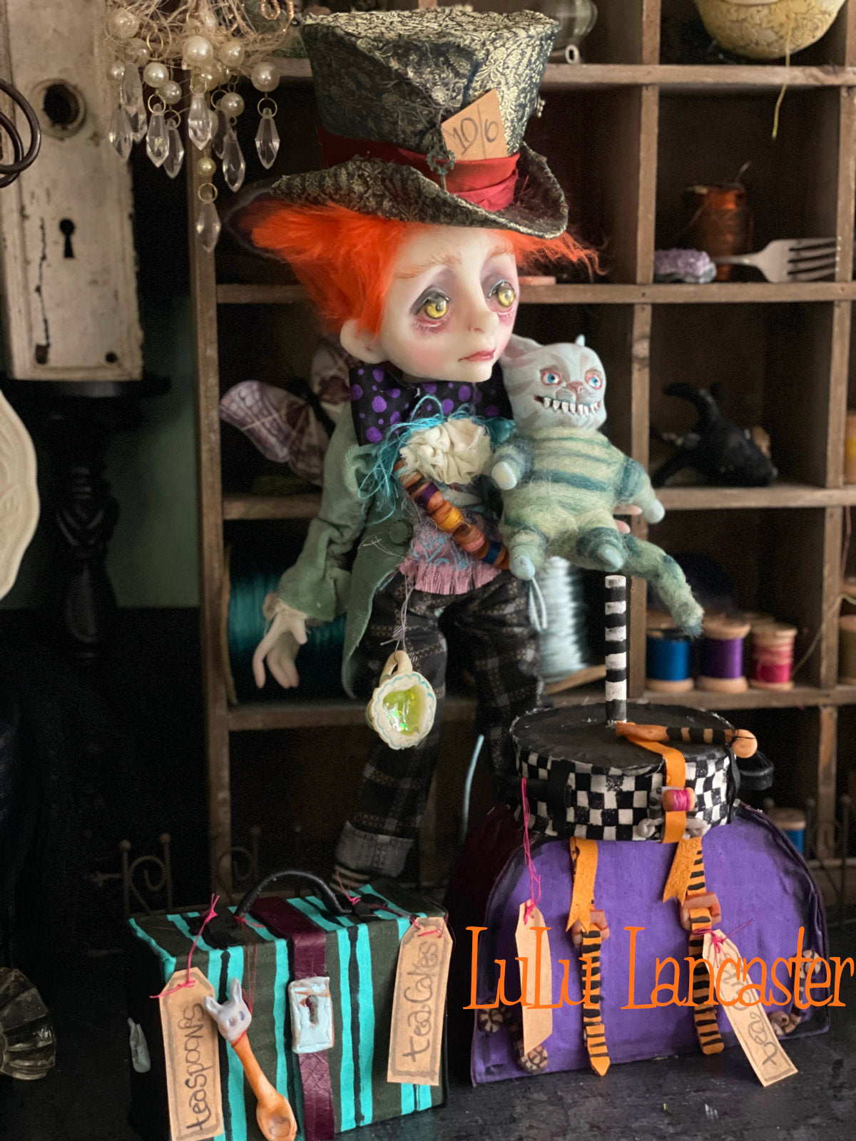 Traveling Mad Hatter and Cheshire Original LuLu Lancaster Art Doll