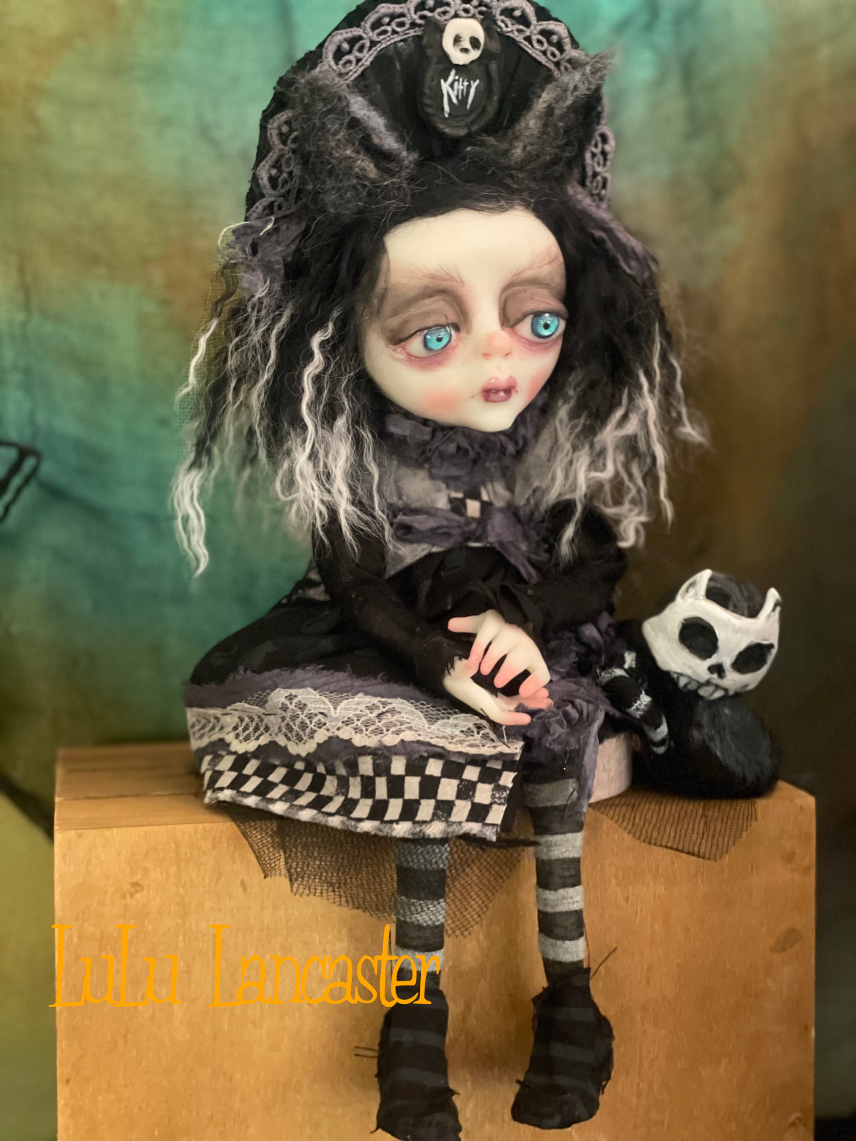 KittyKat dark Goth Sitter Original LuLu Lancaster Art Doll