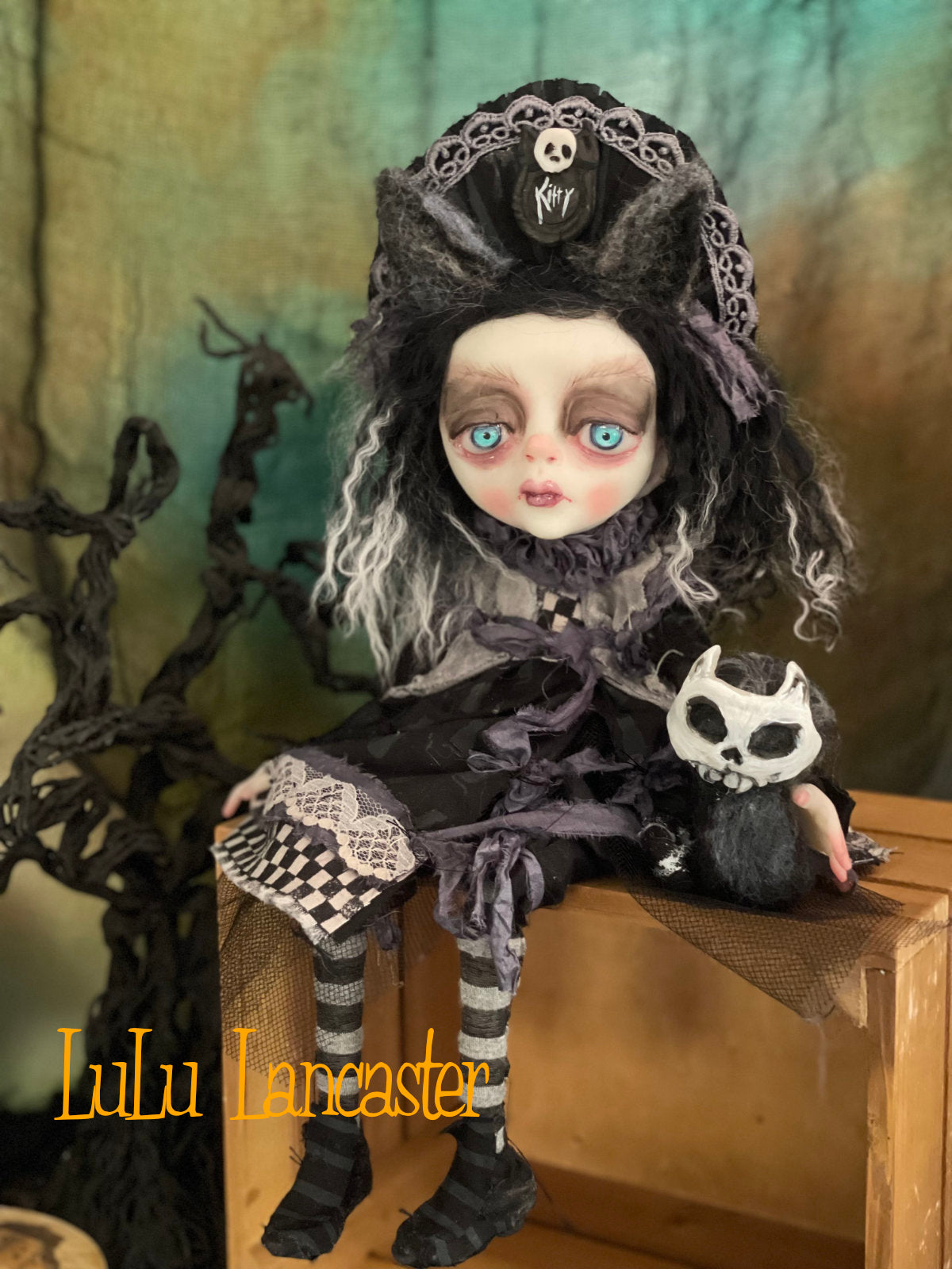 KittyKat dark Goth Sitter Original LuLu Lancaster Art Doll