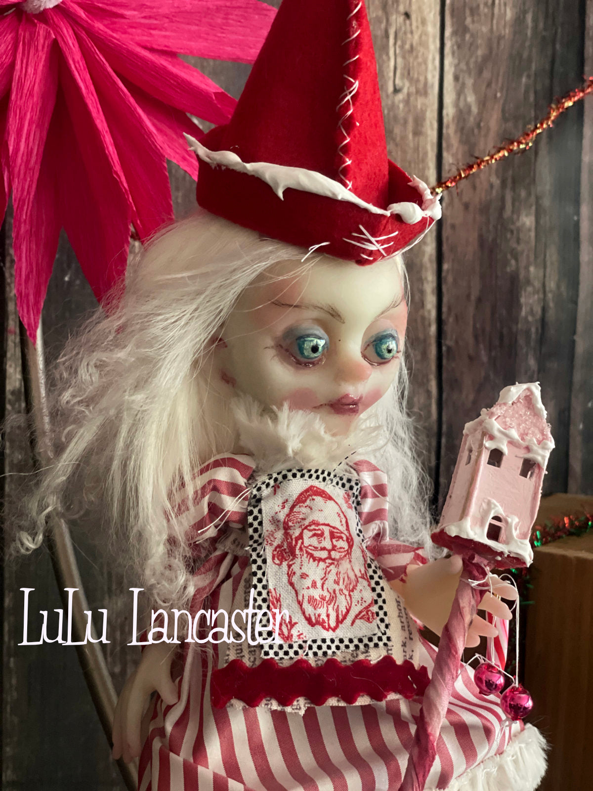 Liten Mini hanging Christmas Elf Original LuLu Lancaster Art Doll
