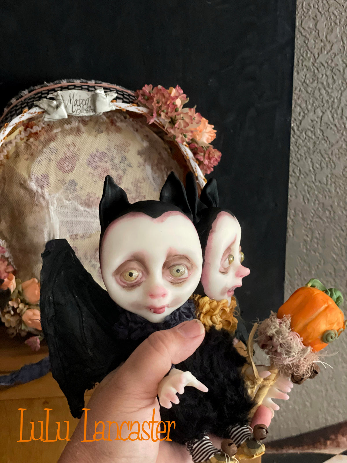 Mabon Blessings Conjoined mini vampire bats Original LuLu Lancaster Halloween Art Doll