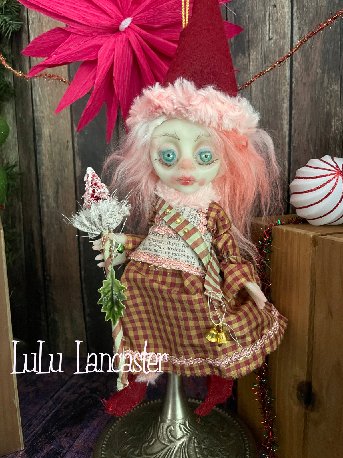 Maly Mini hanging Christmas Elf Original LuLu Lancaster Art Doll