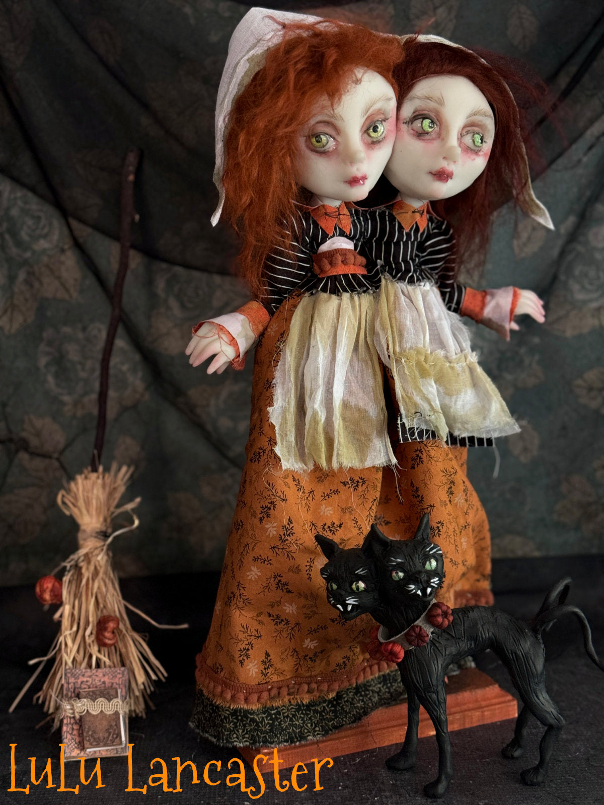 Conjoined Witches Mercy and Prudence Halloween Original LuLu Lancaster Art Dolls