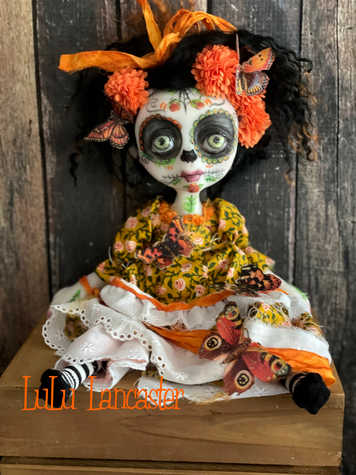 Migdaliah hanging Day of the dead Original LuLu Lancaster Halloween Art Doll