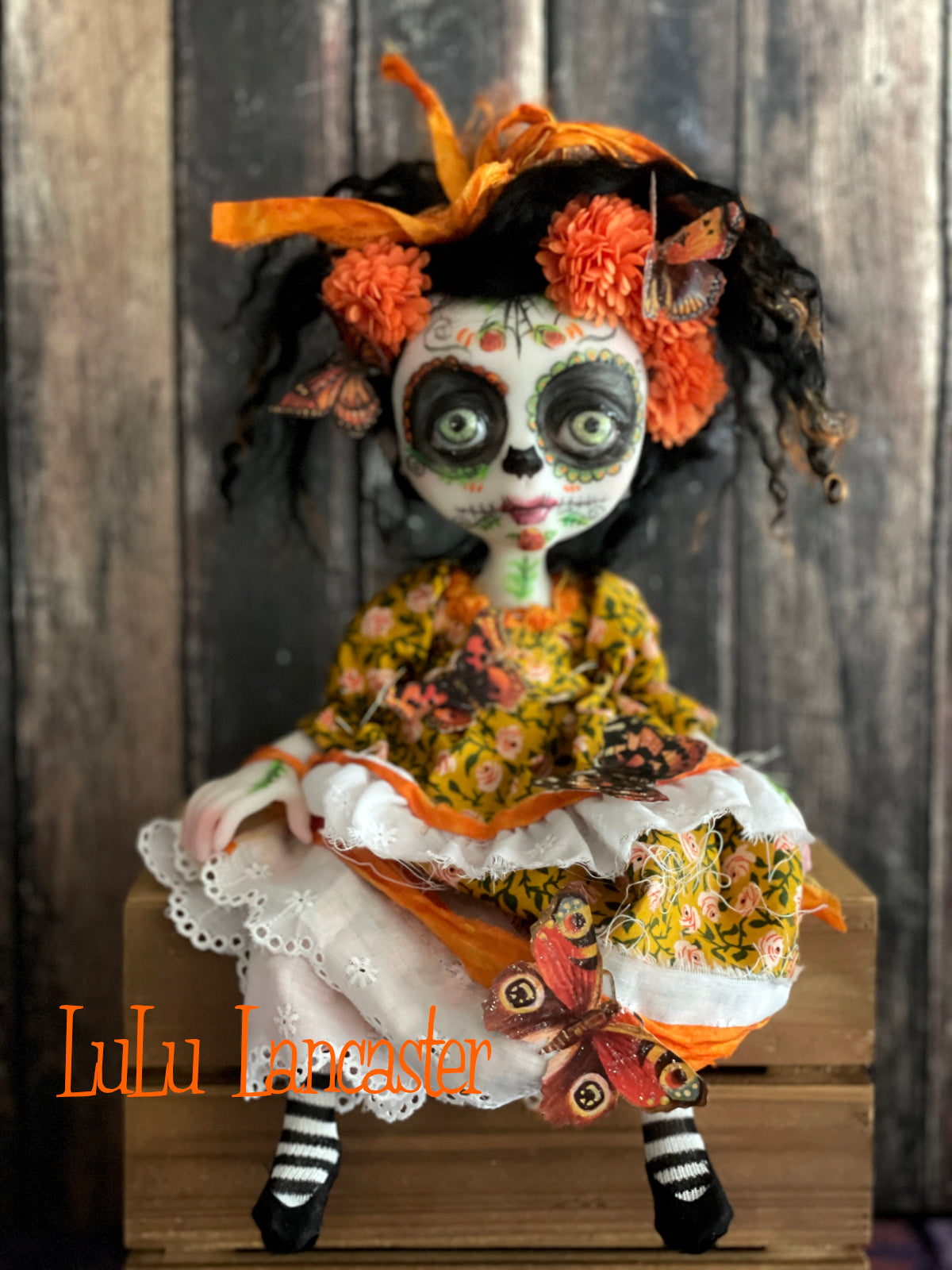 Migdaliah hanging Day of the dead Original LuLu Lancaster Halloween Art Doll