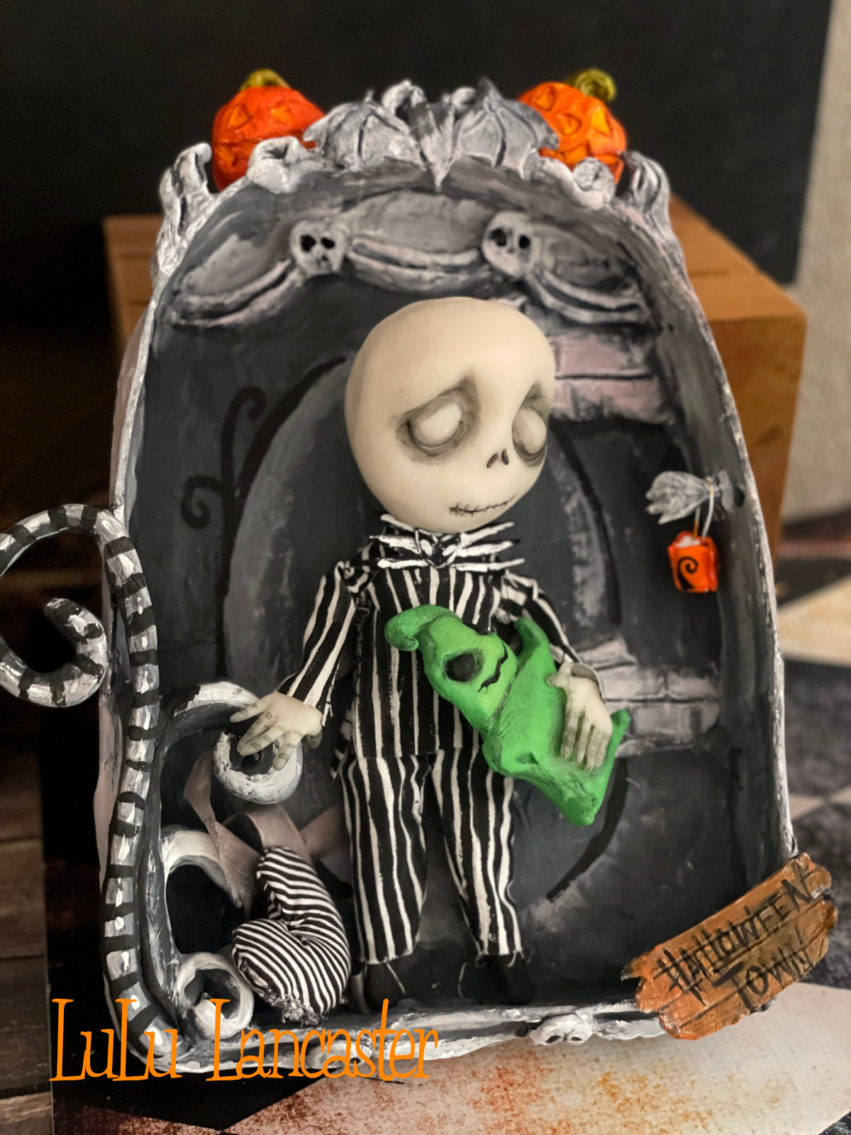 Mini Sleeping Jack in Halloween town Hanging Box Original LuLu Lancaster Halloween Art Doll