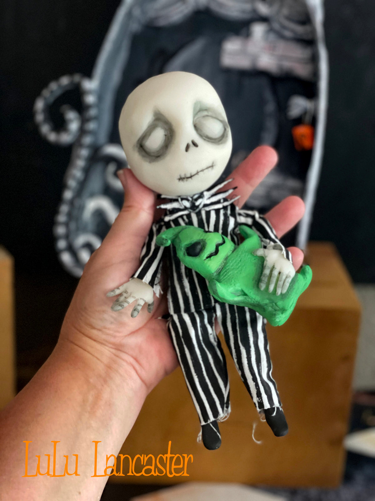 Mini Sleeping Jack in Halloween town Hanging Box Original LuLu Lancaster Halloween Art Doll