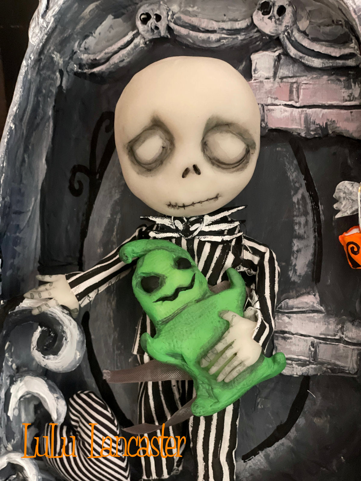 Mini Sleeping Jack in Halloween town Hanging Box Original LuLu Lancaster Halloween Art Doll