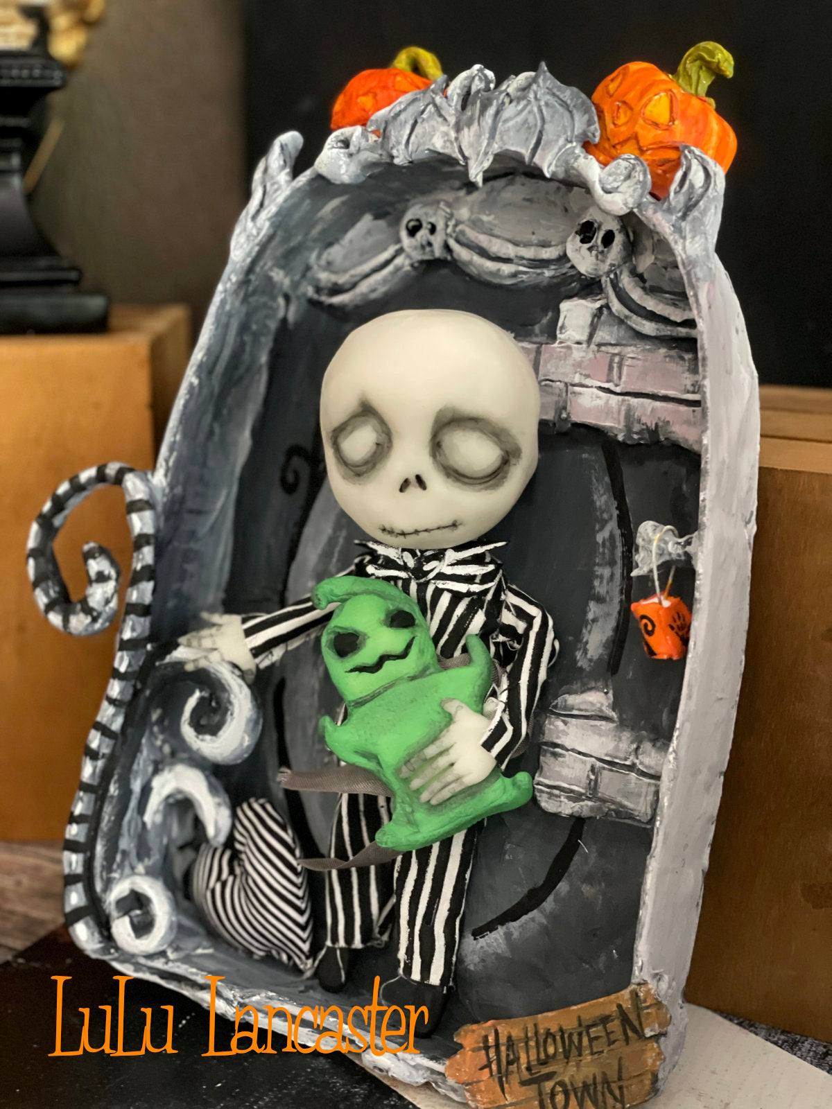 Mini Sleeping Jack in Halloween town Hanging Box Original LuLu Lancaster Halloween Art Doll