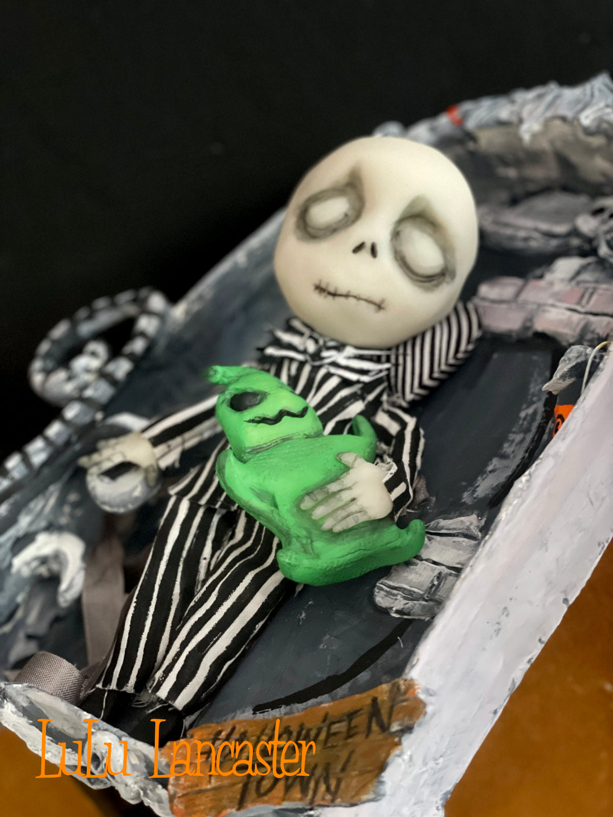 Mini Sleeping Jack in Halloween town Hanging Box Original LuLu Lancaster Halloween Art Doll
