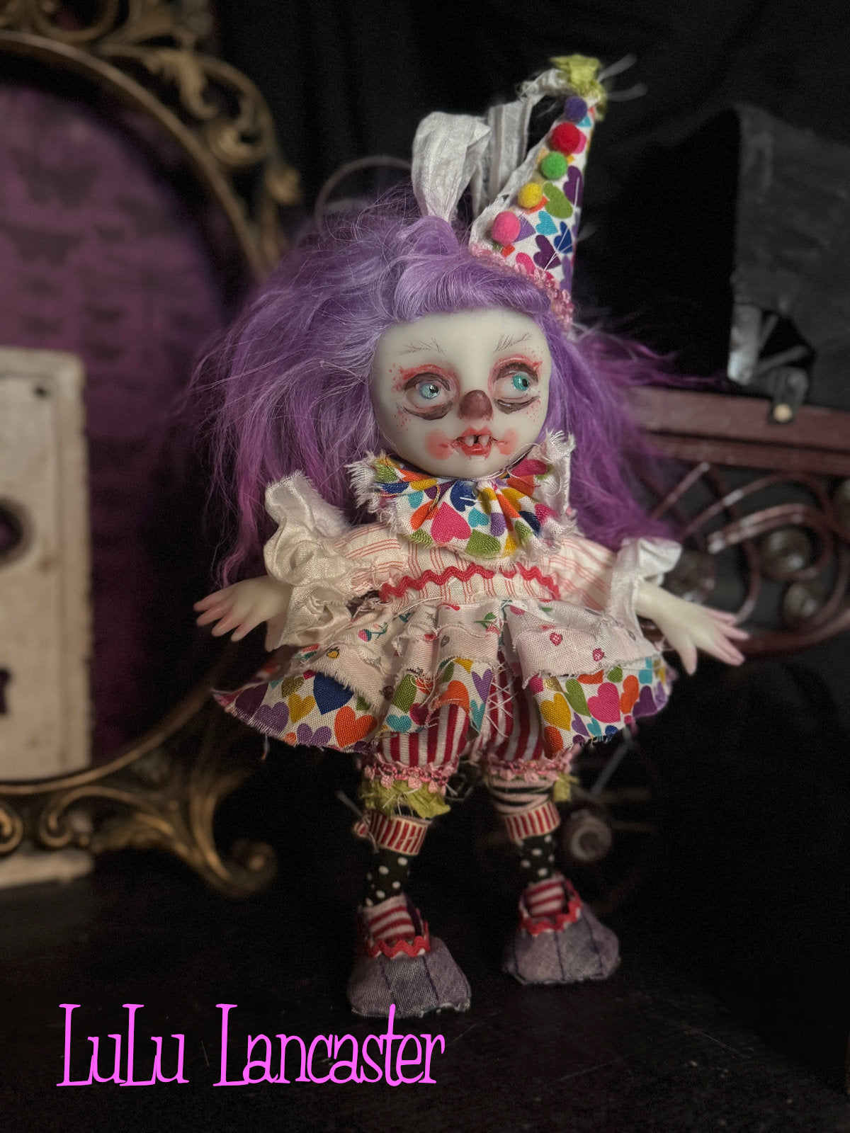 Minka Mini Biter clown hanging Valloween Original LuLu Lancaster Art Doll