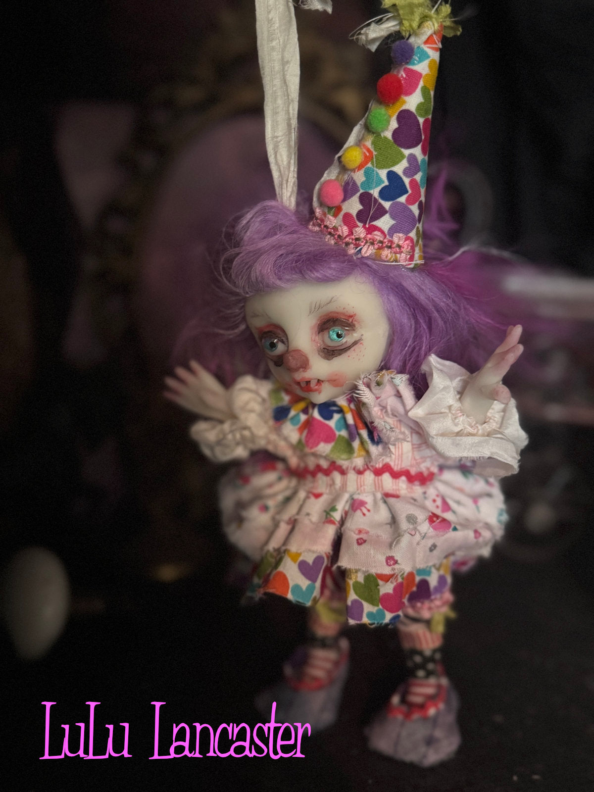 Minka Mini Biter clown hanging Valloween Original LuLu Lancaster Art Doll